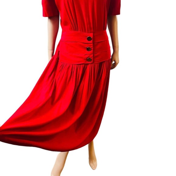 Vintage 80s David Benjamin Collection Red Maxi Dress Short Sleeves Fit M/L - Picture 3 of 12